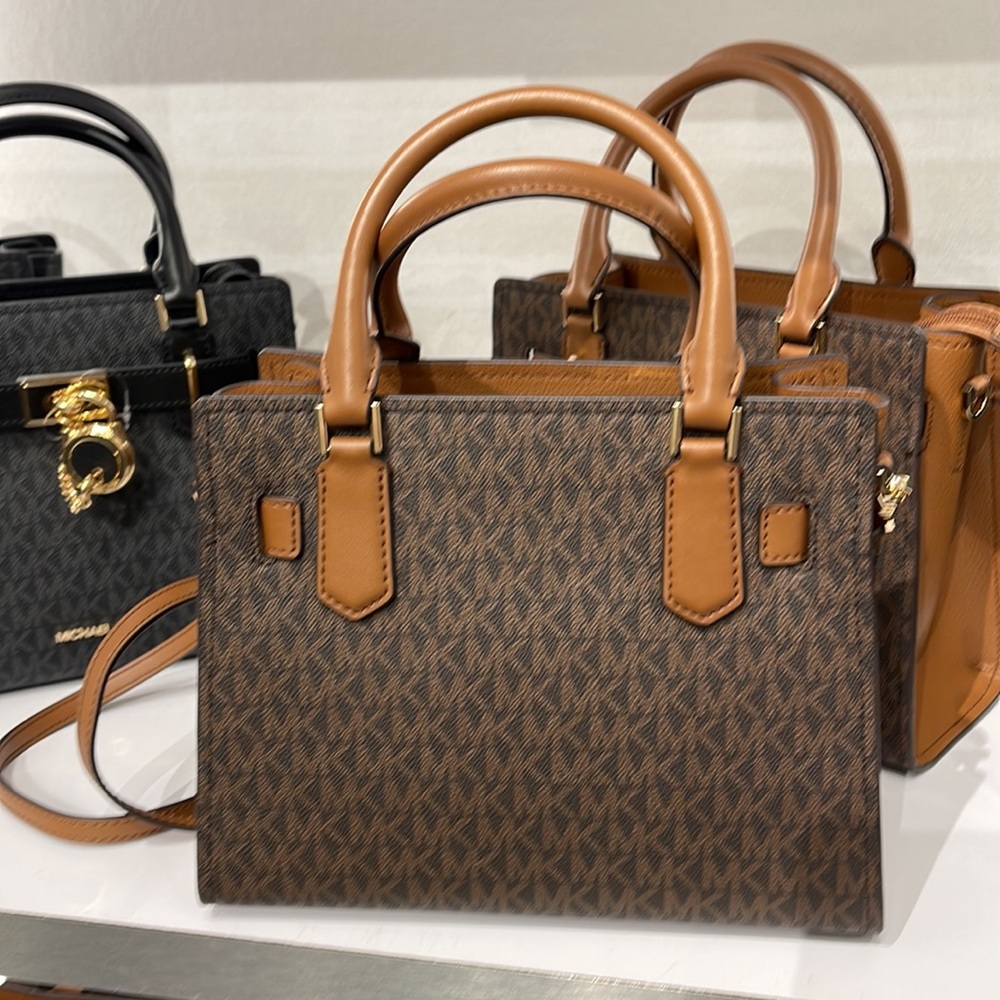 Michael Kors Small Hamilton Crock Leather Satchel Crossbody Brown - Picture 6 of 16